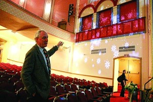 Hunt Brawley, director of the Peoples Bank Theatre, explains the final acoustic needs of the building Tuesday as preparations conclude for the January opening. 